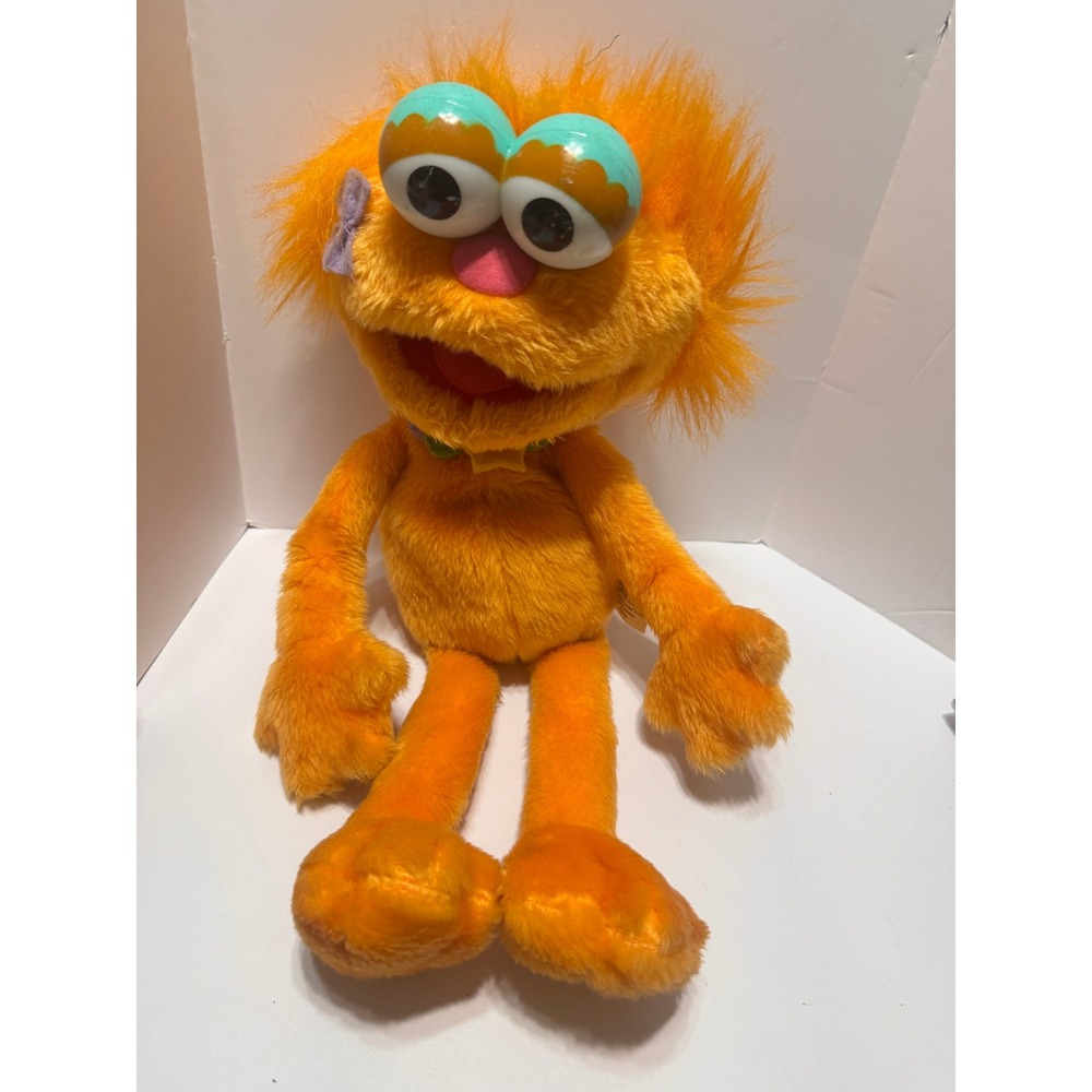 Sesame Street Zoe Plush Nanco Orange Monster Purple Bow 14 inch 2003 Vintage Toy